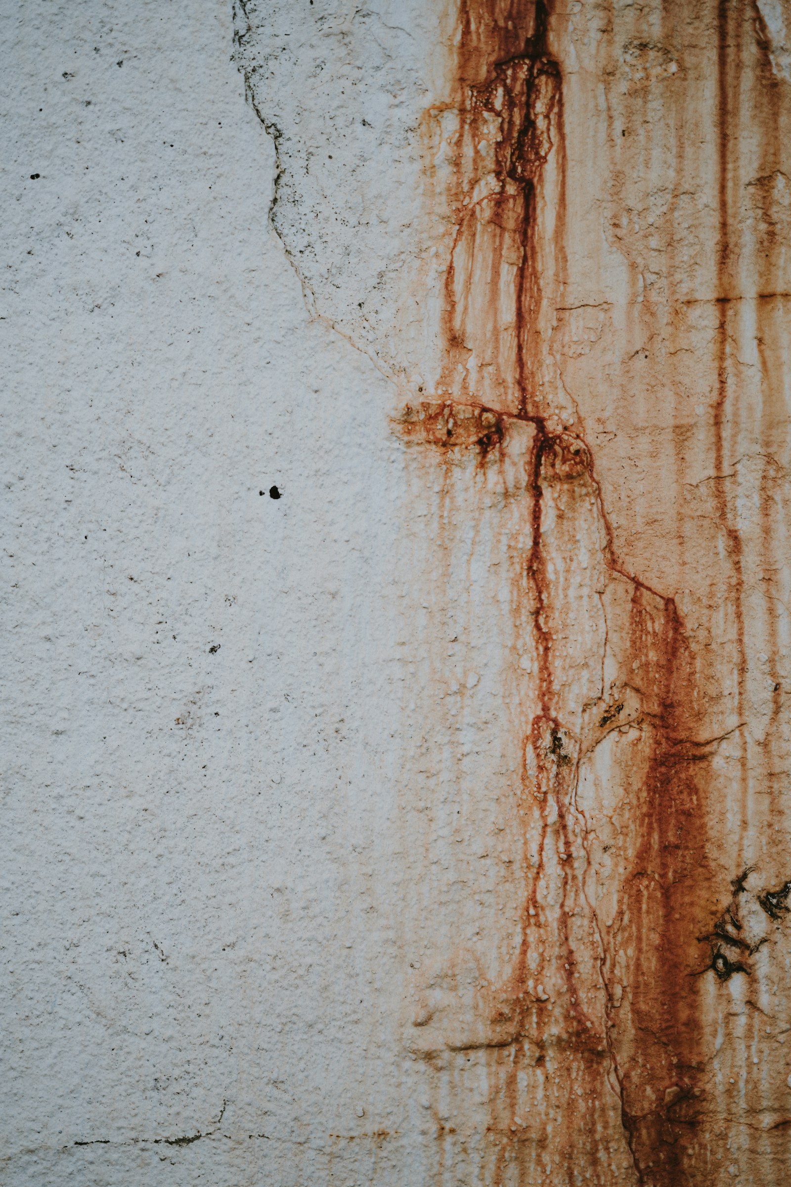 Rust stain bleeding from oxidized metal onto concrete