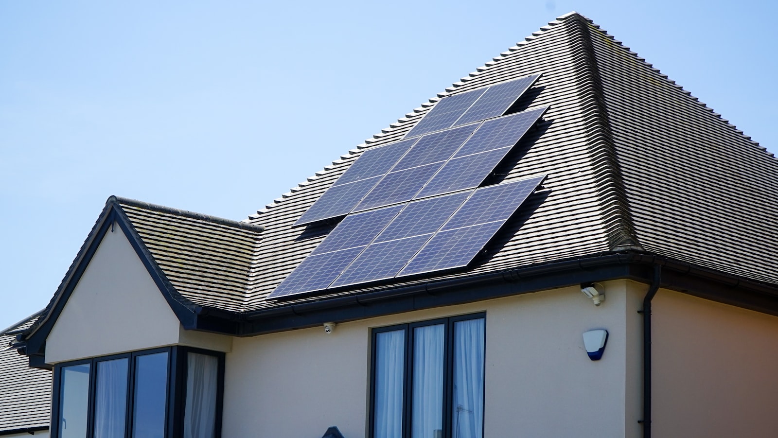 Residential rooftop covered in clean solar panels